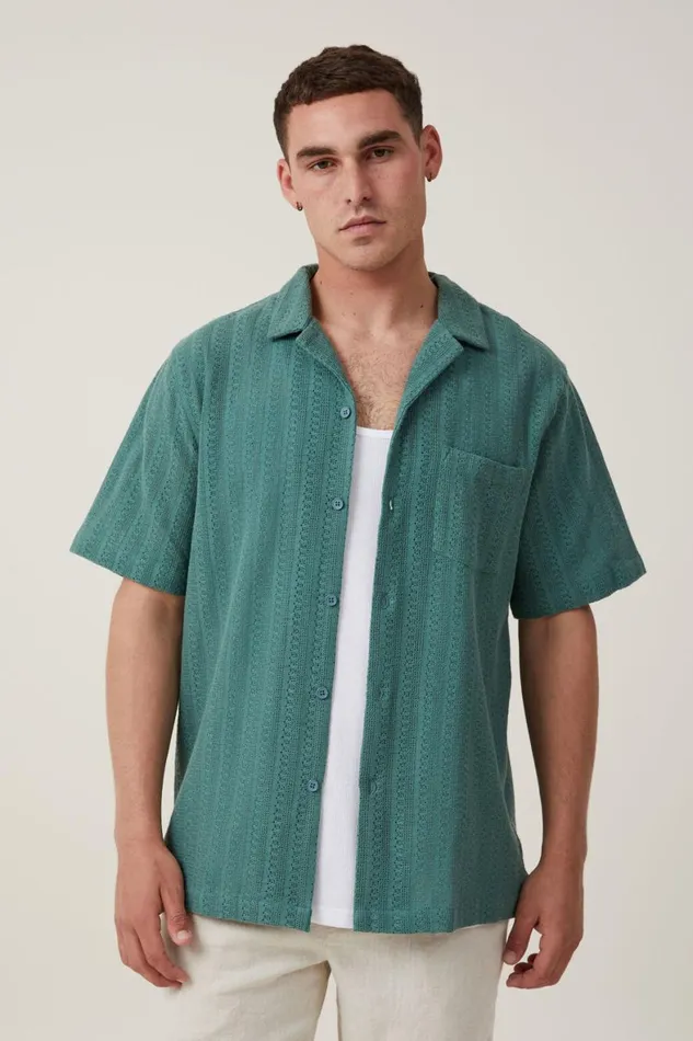 Men Shirts and Polos Cotton On Palma Short Sleeve Shirt Forest Pattern