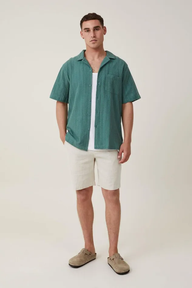 Men Shirts and Polos Cotton On Palma Short Sleeve Shirt Forest Pattern
