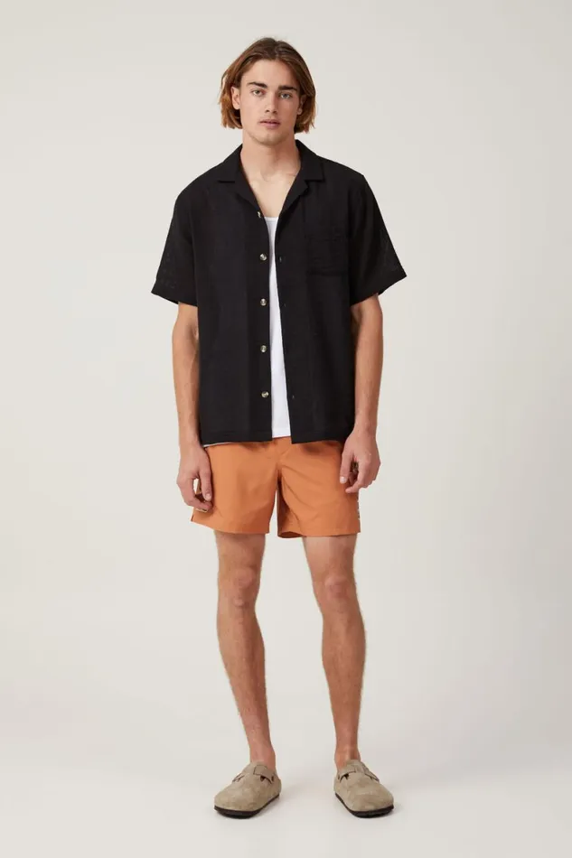 Men Shirts and Polos Cotton On Palma Short Sleeve Shirt Washed Black