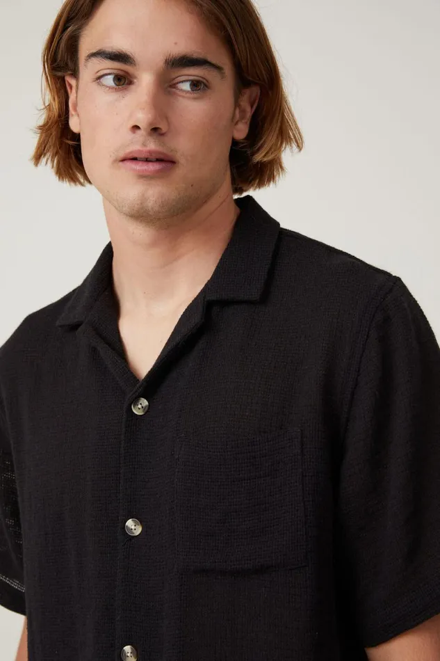 Men Shirts and Polos Cotton On Palma Short Sleeve Shirt Washed Black