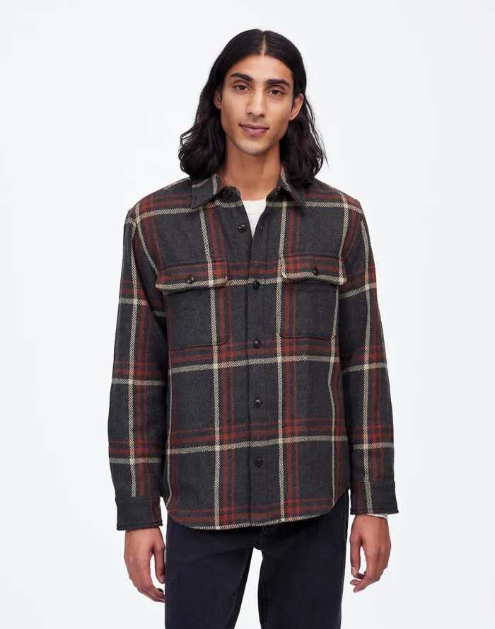 Men Shirts Madewell Brushed Easy ShirtJacket In Italian Fabric Cool Obsidian Heather
