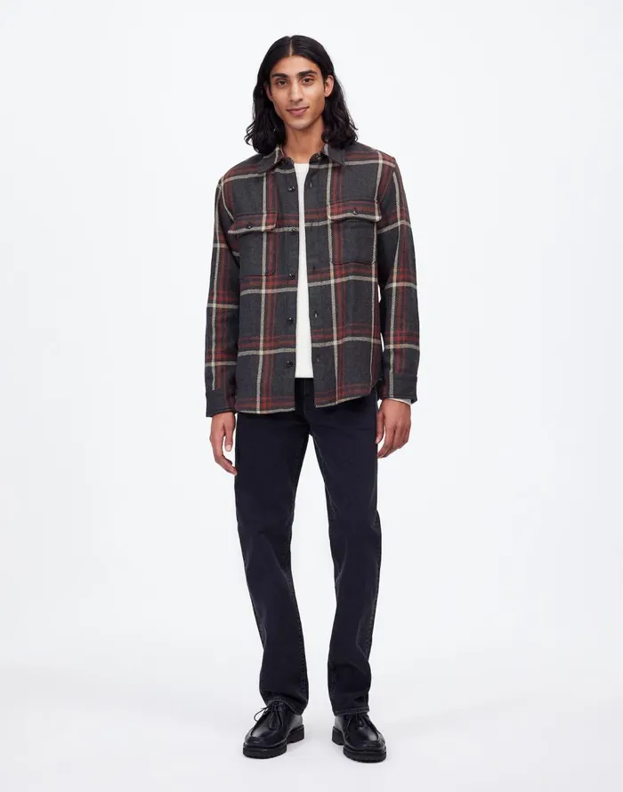 Men Shirts Madewell Brushed Easy ShirtJacket In Italian Fabric Cool Obsidian Heather