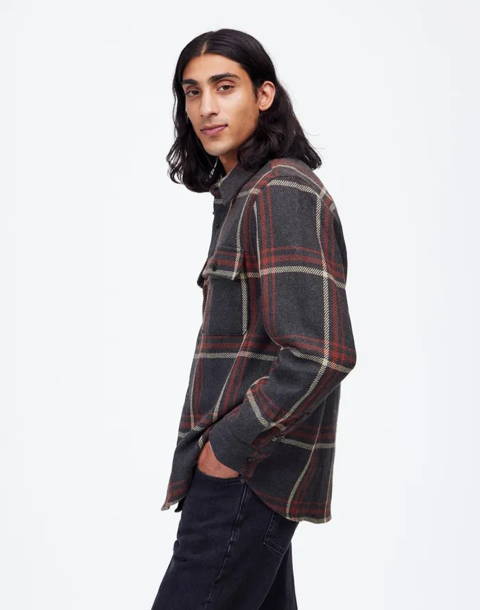 Men Shirts Madewell Brushed Easy ShirtJacket In Italian Fabric Cool Obsidian Heather