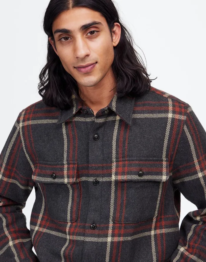 Men Shirts Madewell Brushed Easy ShirtJacket In Italian Fabric Cool Obsidian Heather