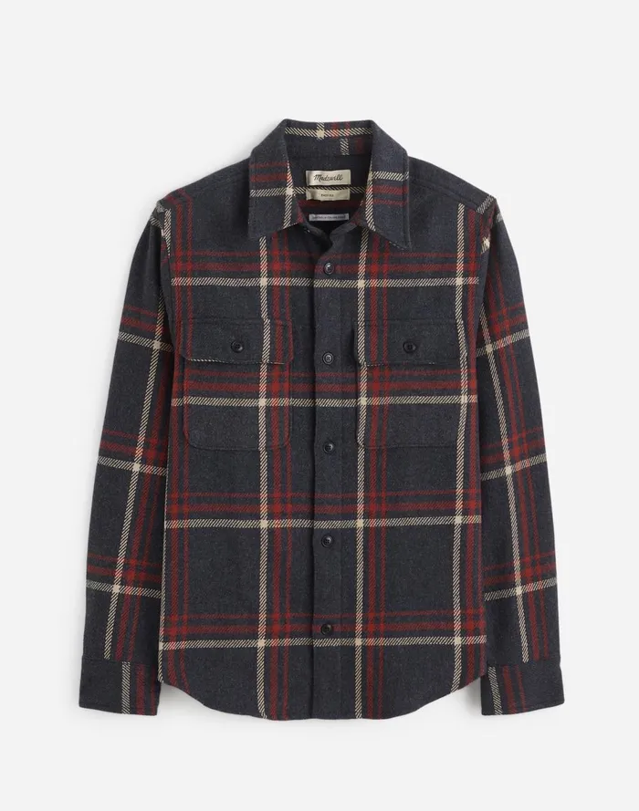 Men Shirts Madewell Brushed Easy ShirtJacket In Italian Fabric Cool Obsidian Heather
