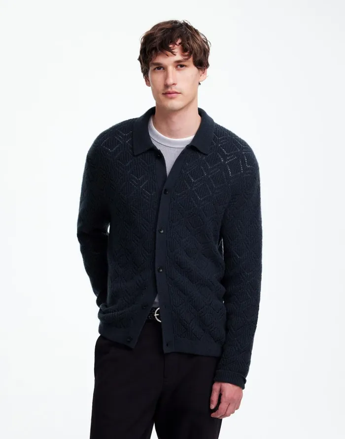 Men Shirts Madewell DiamondStitch Sweater Shirt In SoftWool Dark Metal