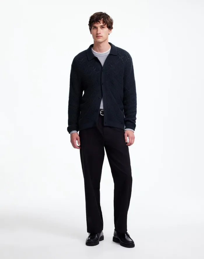 Men Shirts Madewell DiamondStitch Sweater Shirt In SoftWool Dark Metal