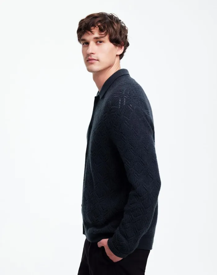 Men Shirts Madewell DiamondStitch Sweater Shirt In SoftWool Dark Metal