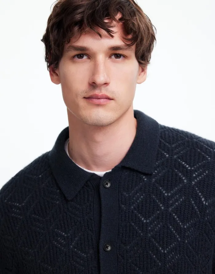 Men Shirts Madewell DiamondStitch Sweater Shirt In SoftWool Dark Metal