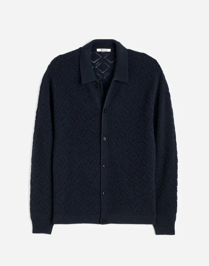 Men Shirts Madewell DiamondStitch Sweater Shirt In SoftWool Dark Metal