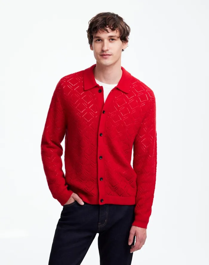 Men Shirts Madewell DiamondStitch Sweater Shirt In SoftWool Pomegranate Seed