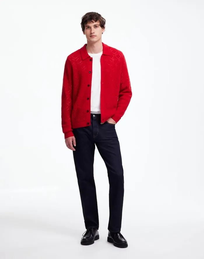 Men Shirts Madewell DiamondStitch Sweater Shirt In SoftWool Pomegranate Seed