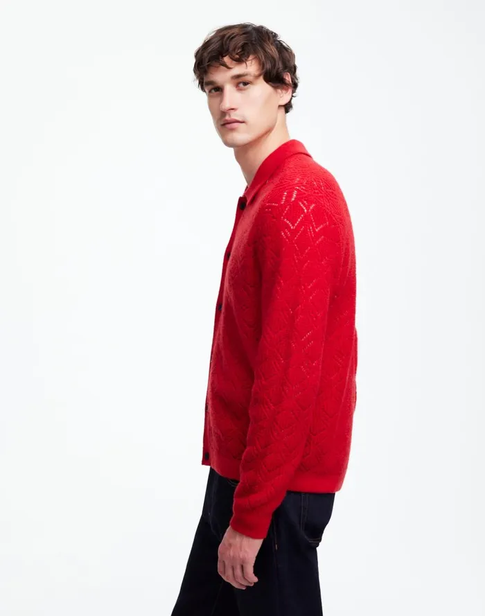 Men Shirts Madewell DiamondStitch Sweater Shirt In SoftWool Pomegranate Seed