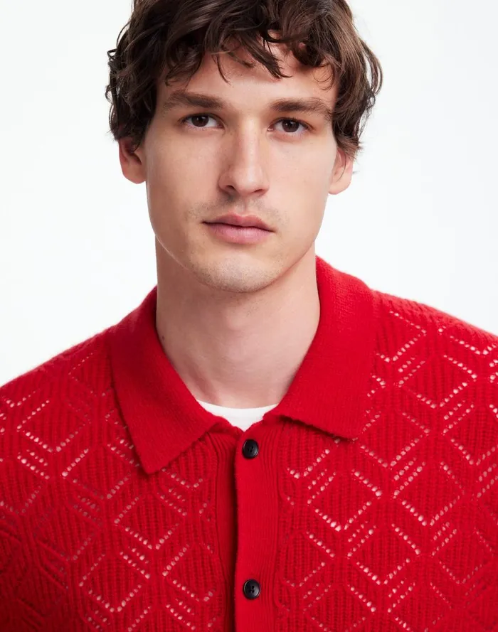 Men Shirts Madewell DiamondStitch Sweater Shirt In SoftWool Pomegranate Seed
