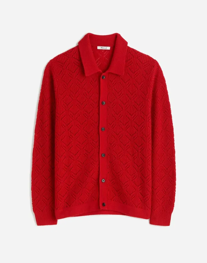 Men Shirts Madewell DiamondStitch Sweater Shirt In SoftWool Pomegranate Seed