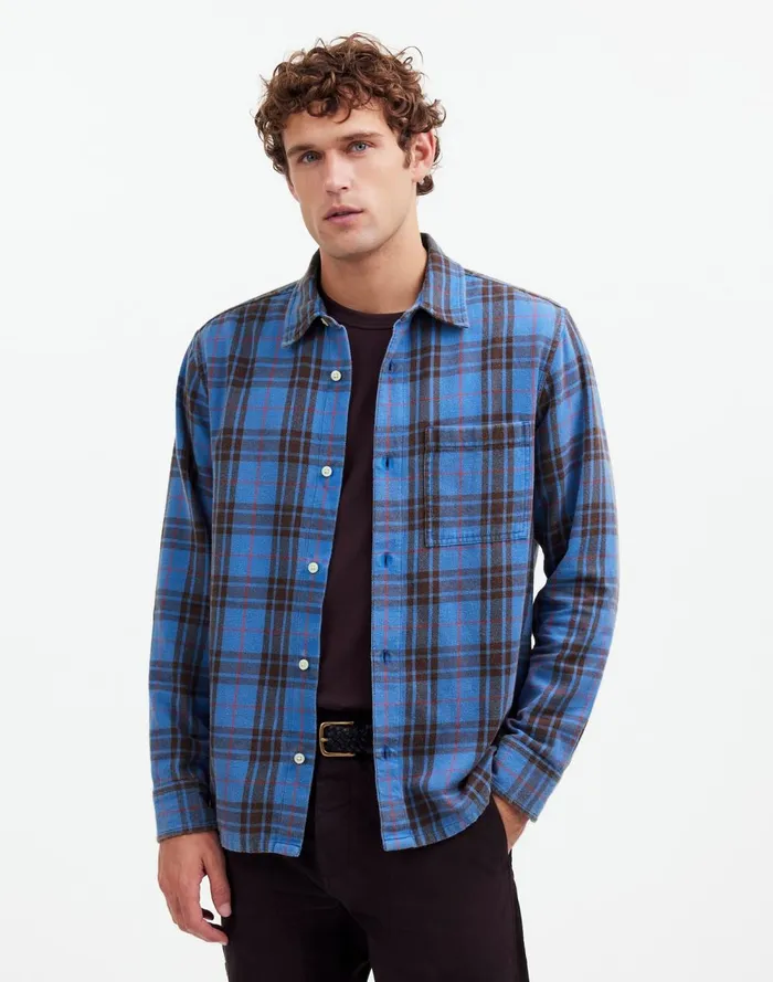 Men Shirts Madewell Easy Shirt In Brushed Flannel Honorary Blue