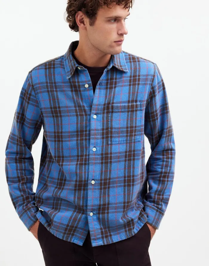 Men Shirts Madewell Easy Shirt In Brushed Flannel Honorary Blue
