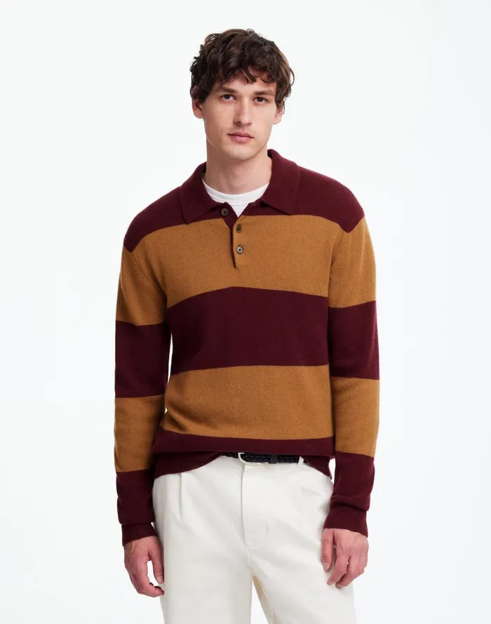 Men Shirts Madewell RugbyStripe Sweater Polo Shirt In SoftWool Heather Berry