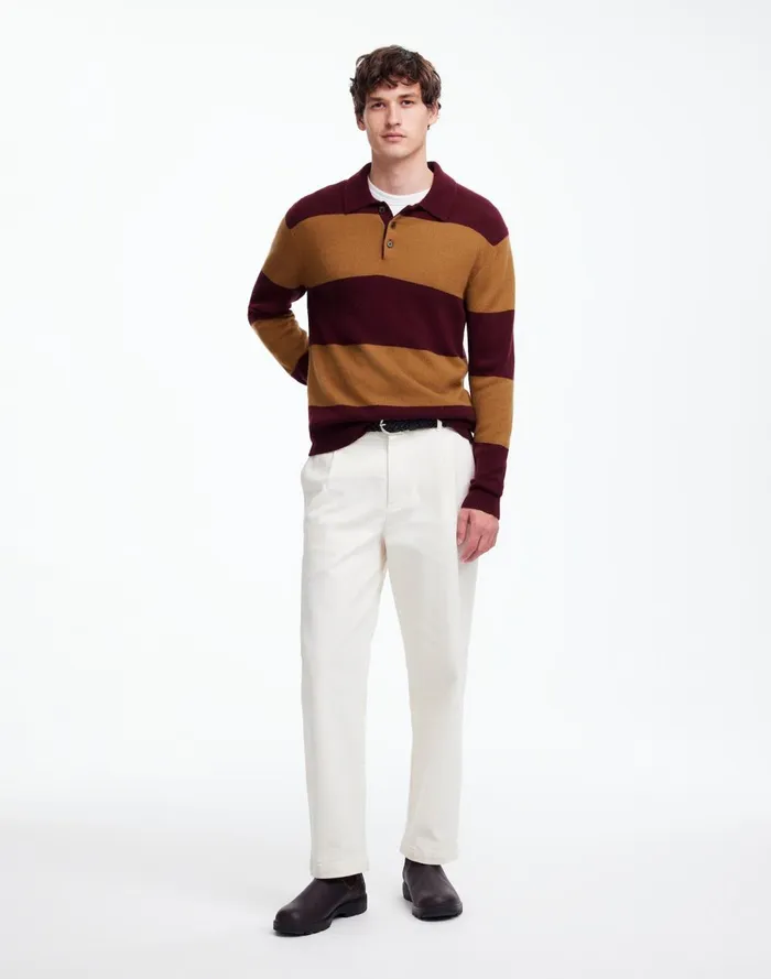 Men Shirts Madewell RugbyStripe Sweater Polo Shirt In SoftWool Heather Berry