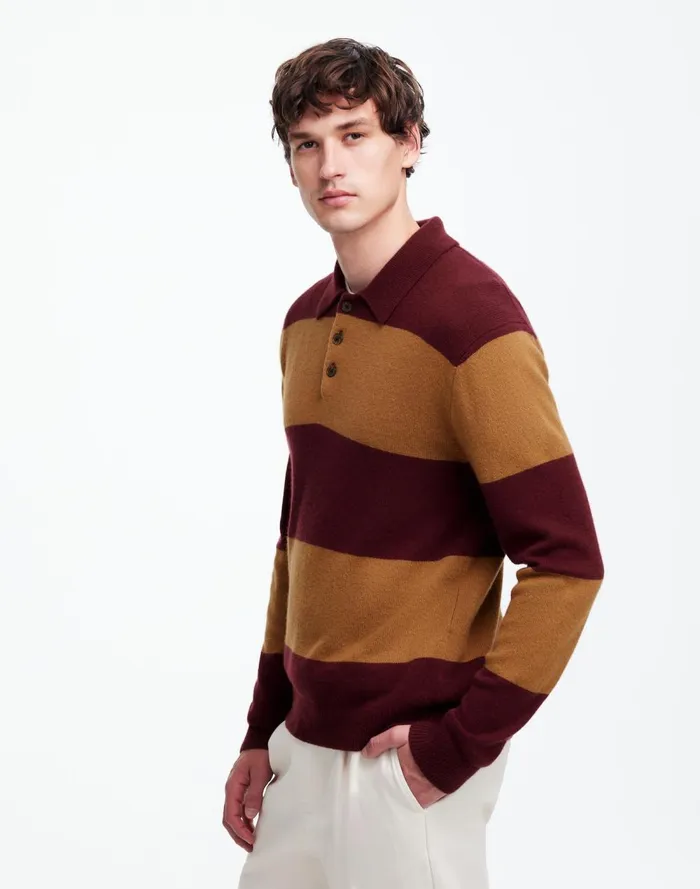 Men Shirts Madewell RugbyStripe Sweater Polo Shirt In SoftWool Heather Berry