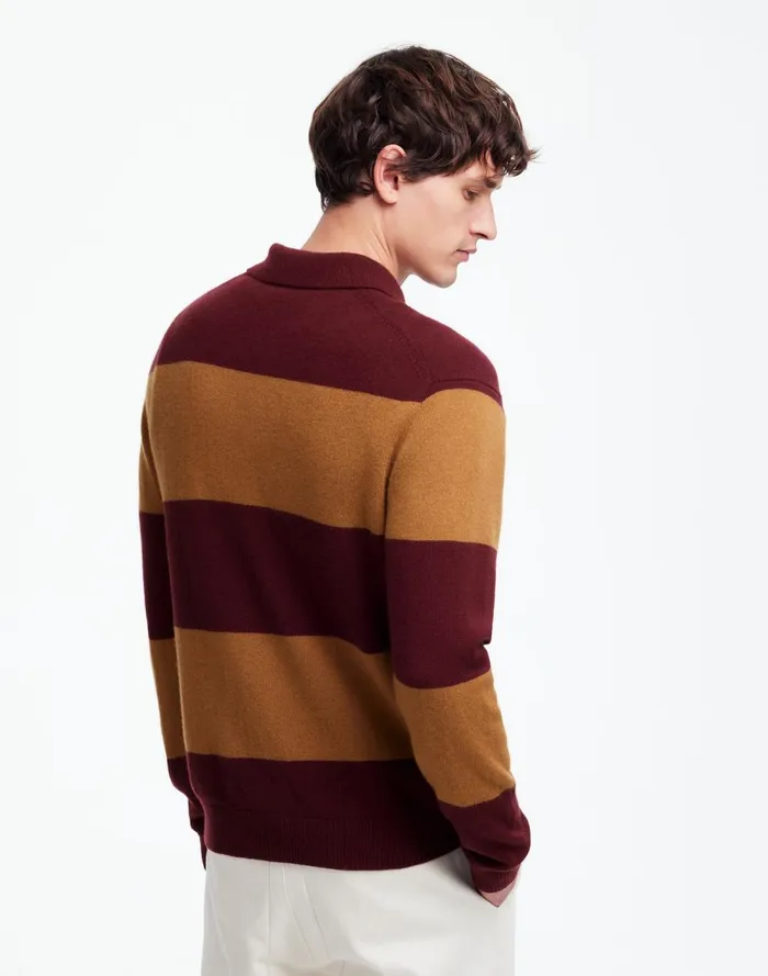Men Shirts Madewell RugbyStripe Sweater Polo Shirt In SoftWool Heather Berry