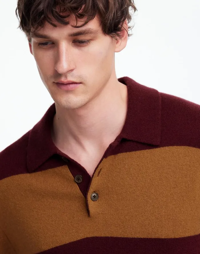 Men Shirts Madewell RugbyStripe Sweater Polo Shirt In SoftWool Heather Berry