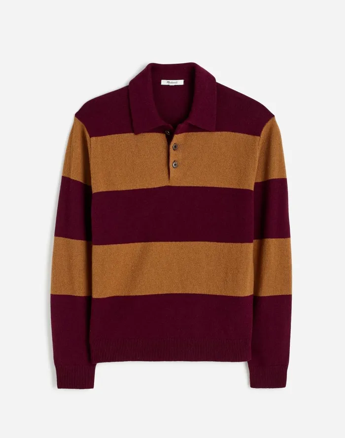 Men Shirts Madewell RugbyStripe Sweater Polo Shirt In SoftWool Heather Berry