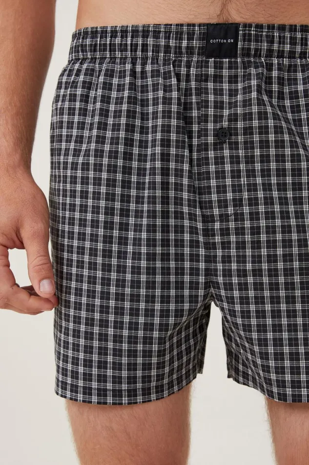 Men Socks and Underwear Cotton On Stretch Boxer Short Black Mini Check