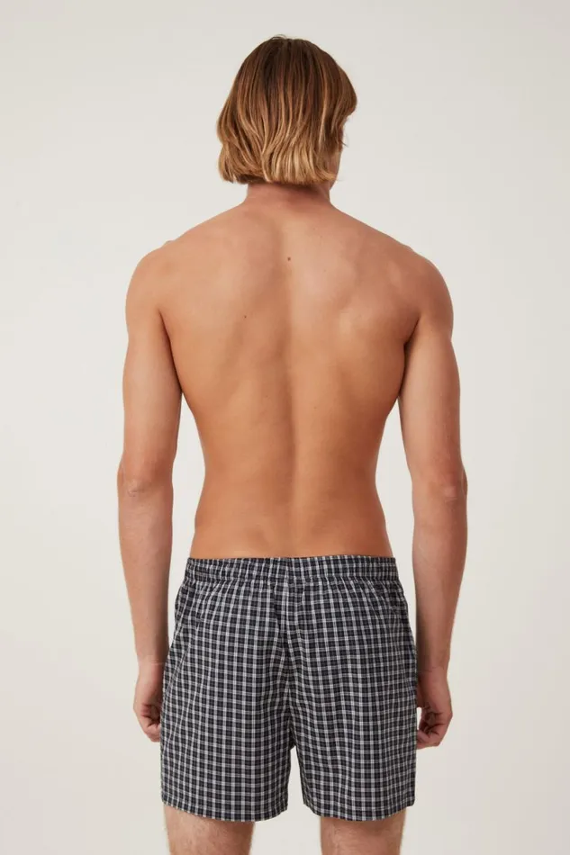 Men Socks and Underwear Cotton On Stretch Boxer Short Black Mini Check