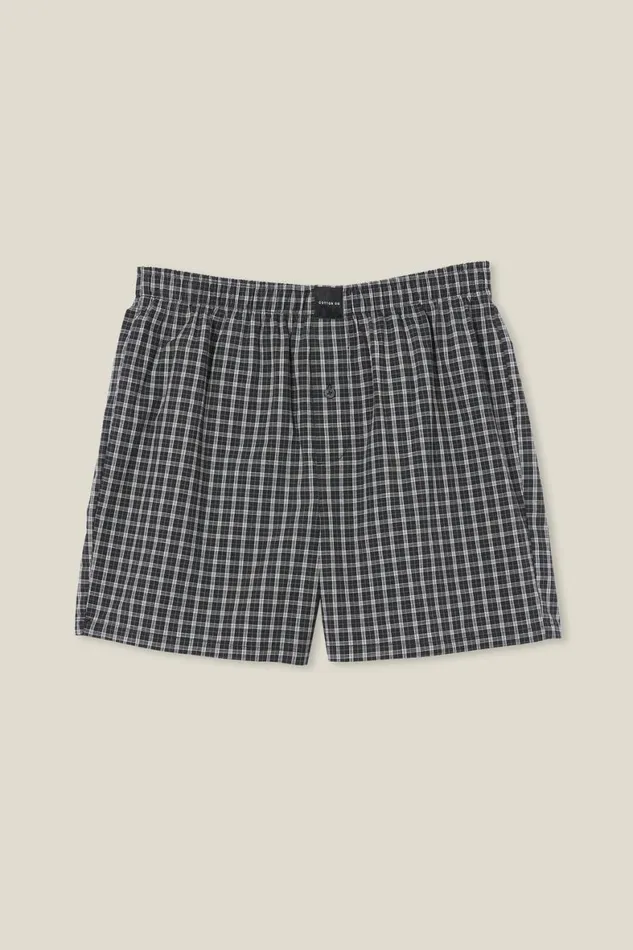 Men Socks and Underwear Cotton On Stretch Boxer Short Black Mini Check