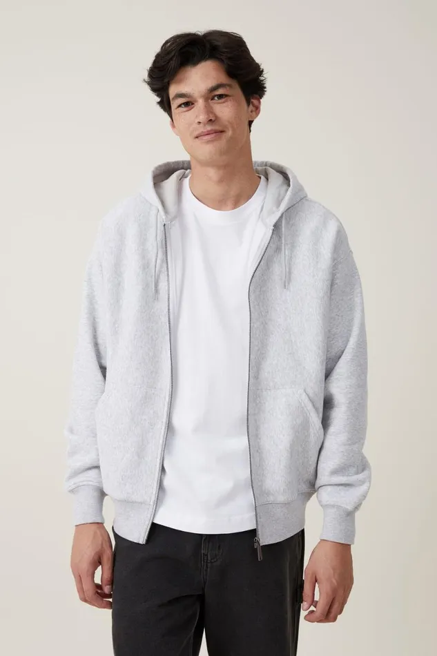 Men Sweats and Hoodies Cotton On Oversized Zip Up Hoodie Grey Marle