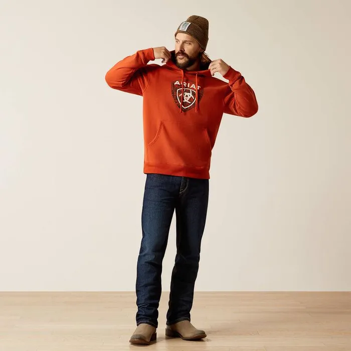 Men Sweatshirts and Hoodies Ariat Forest Badge Hoodie Dark Orange Men Sweatshirts and Hoodies Ariat Forest Badge Hoodie Dark Orange