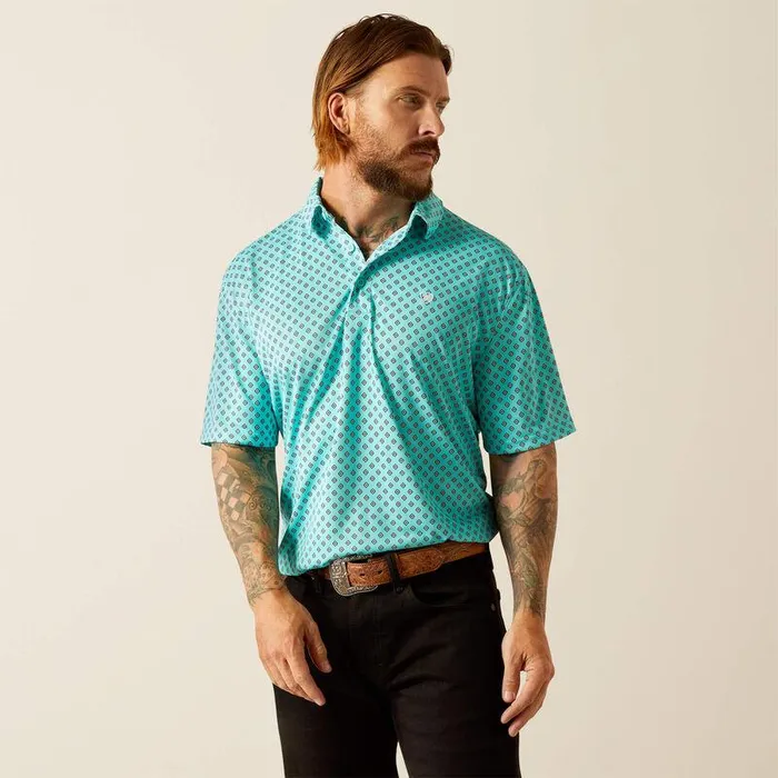 Men TShirts and Polos Ariat All Over Print Polo Aruba Blue