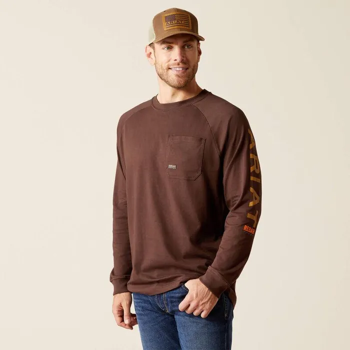 Men TShirts and Polos Ariat Rebar Cotton Strong Graphic TShirt Coffee Beangolden Brown