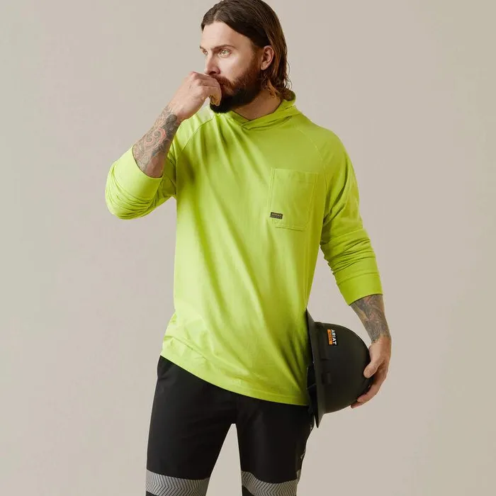 Men TShirts and Polos Ariat Rebar Cotton Strong Hooded TShirt Bright Yellow