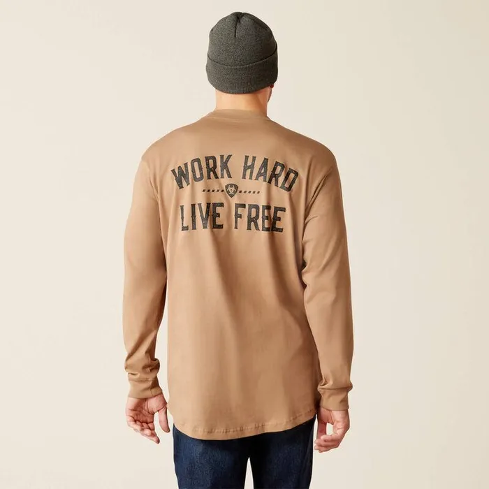 Men TShirts and Polos Ariat Rebar Cotton Strong Work Hard Live Free TShirt Rebar Khaki