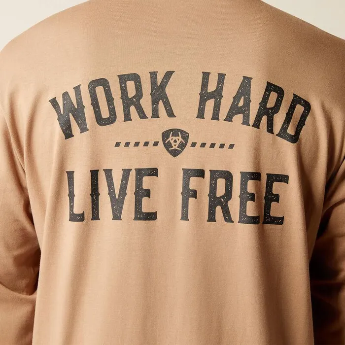 Men TShirts and Polos Ariat Rebar Cotton Strong Work Hard Live Free TShirt Rebar Khaki