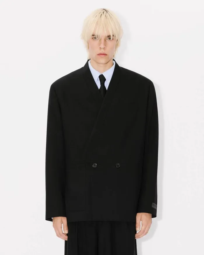 Men Tailored Kimono Jacket In Virgin Wool Black Kenzo Tailoring