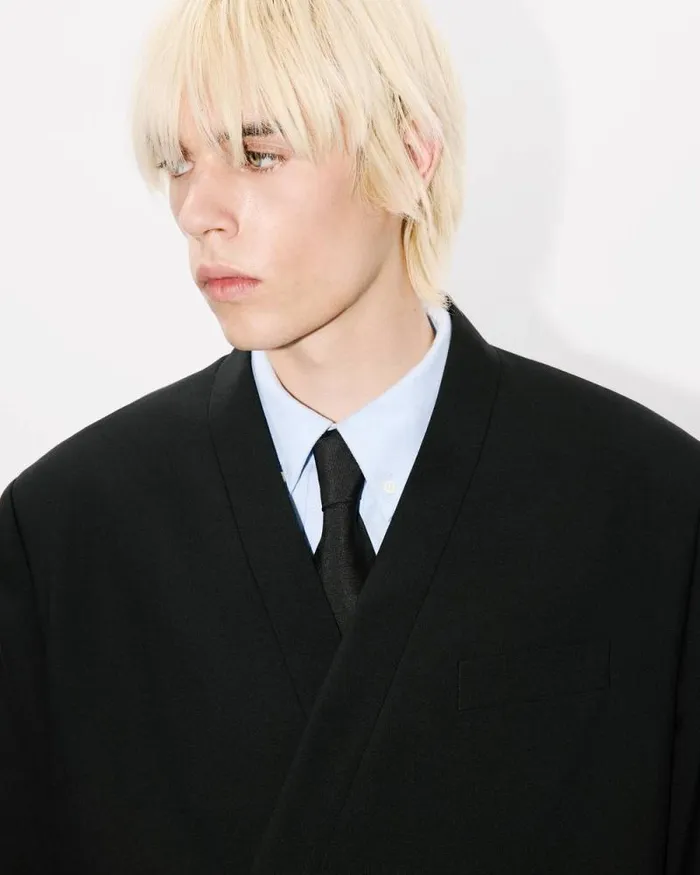 Men Tailored Kimono Jacket In Virgin Wool Black Kenzo Tailoring