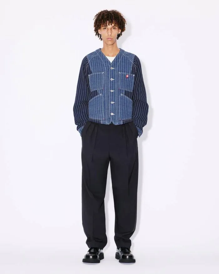 Men Tailored Pants In Virgin Wool Midnight Blue Kenzo Tailoring