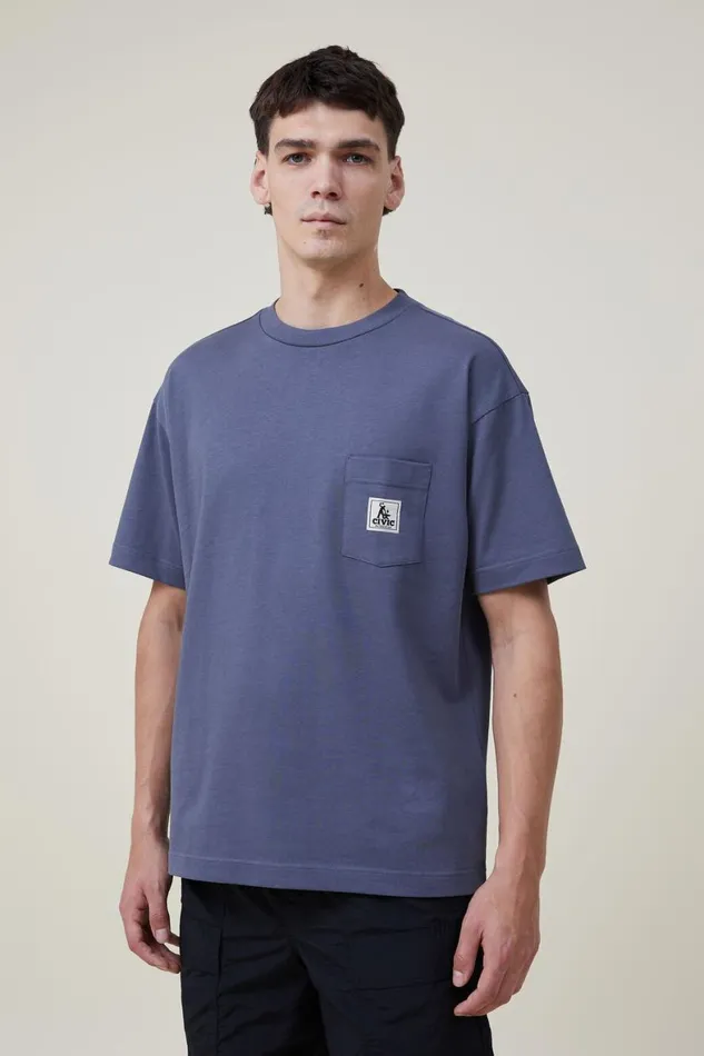 Men Tees and Tanks Cotton On Box Fit Pocket TShirt Dusty Denimcivic Outerwear
