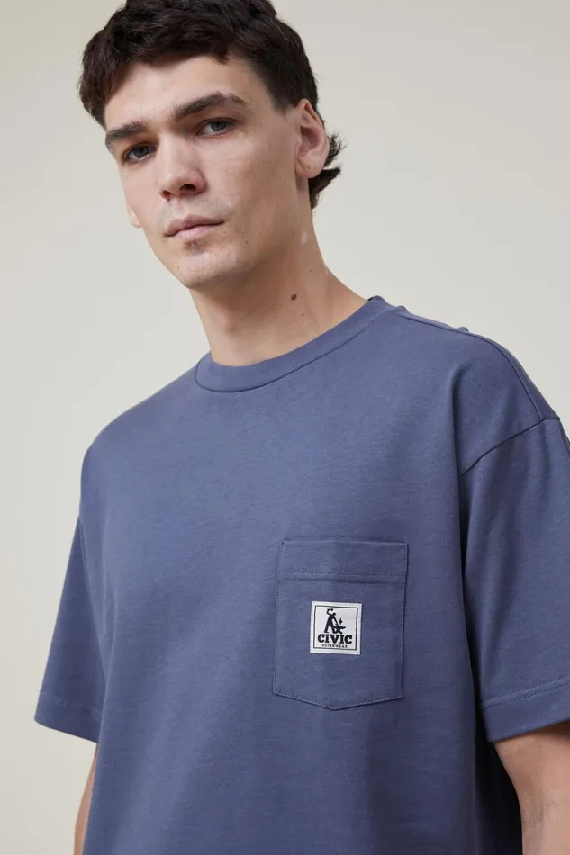 Men Tees and Tanks Cotton On Box Fit Pocket TShirt Dusty Denimcivic Outerwear
