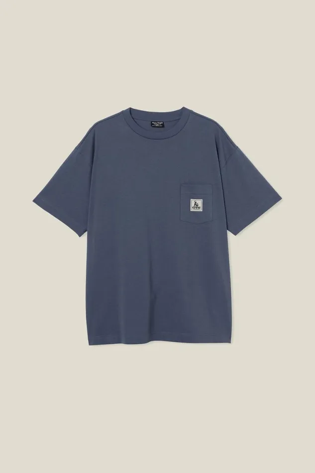 Men Tees and Tanks Cotton On Box Fit Pocket TShirt Dusty Denimcivic Outerwear