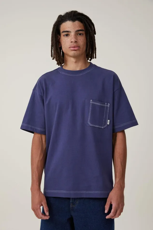 Men Tees and Tanks Cotton On Box Fit Pocket TShirt Indigo Civic Contrast