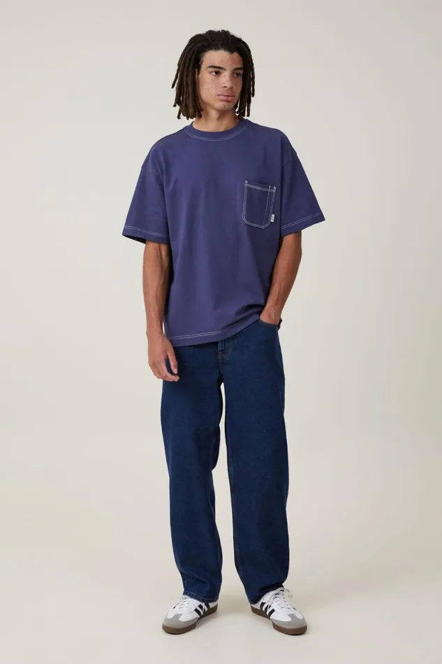 Men Tees and Tanks Cotton On Box Fit Pocket TShirt Indigo Civic Contrast