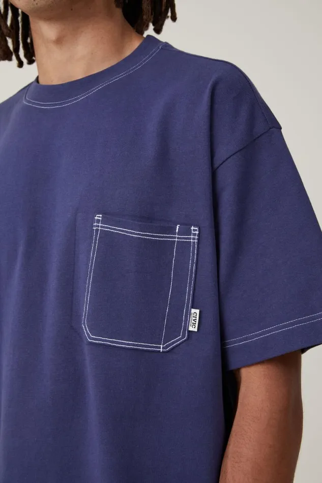 Men Tees and Tanks Cotton On Box Fit Pocket TShirt Indigo Civic Contrast