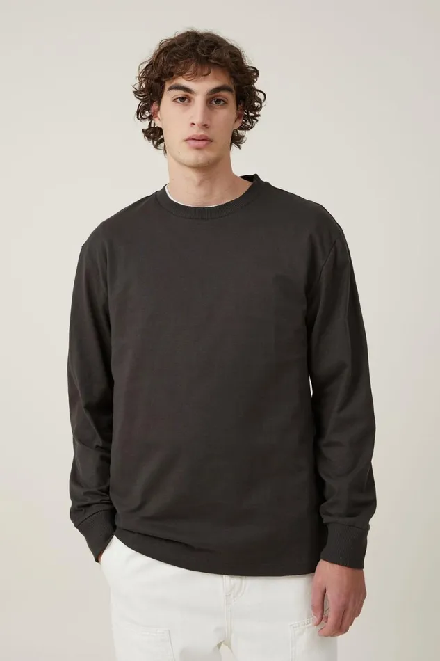 Men Tees and Tanks Cotton On Loose Fit Long Sleeve Tshirt Washed Black