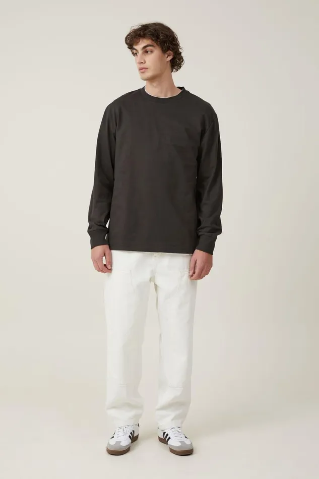 Men Tees and Tanks Cotton On Loose Fit Long Sleeve Tshirt Washed Black
