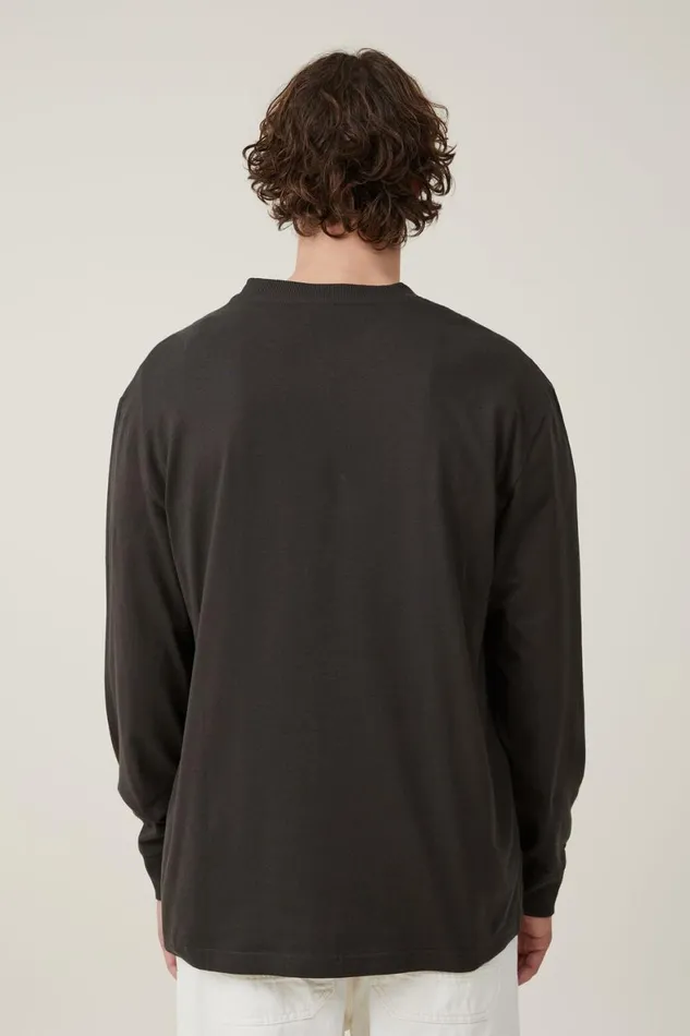 Men Tees and Tanks Cotton On Loose Fit Long Sleeve Tshirt Washed Black