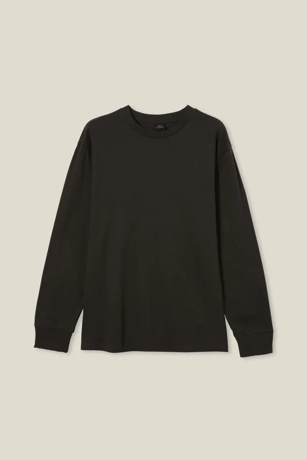 Men Tees and Tanks Cotton On Loose Fit Long Sleeve Tshirt Washed Black